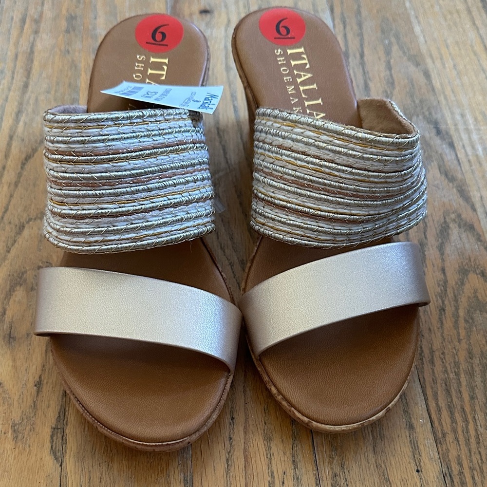 Italina Women's Elegant Gold and Tan Sandals